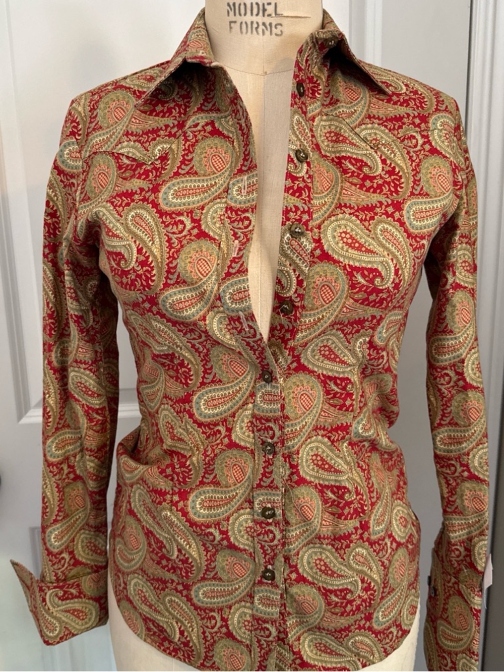 Red Paisley Button-Up Shirt
